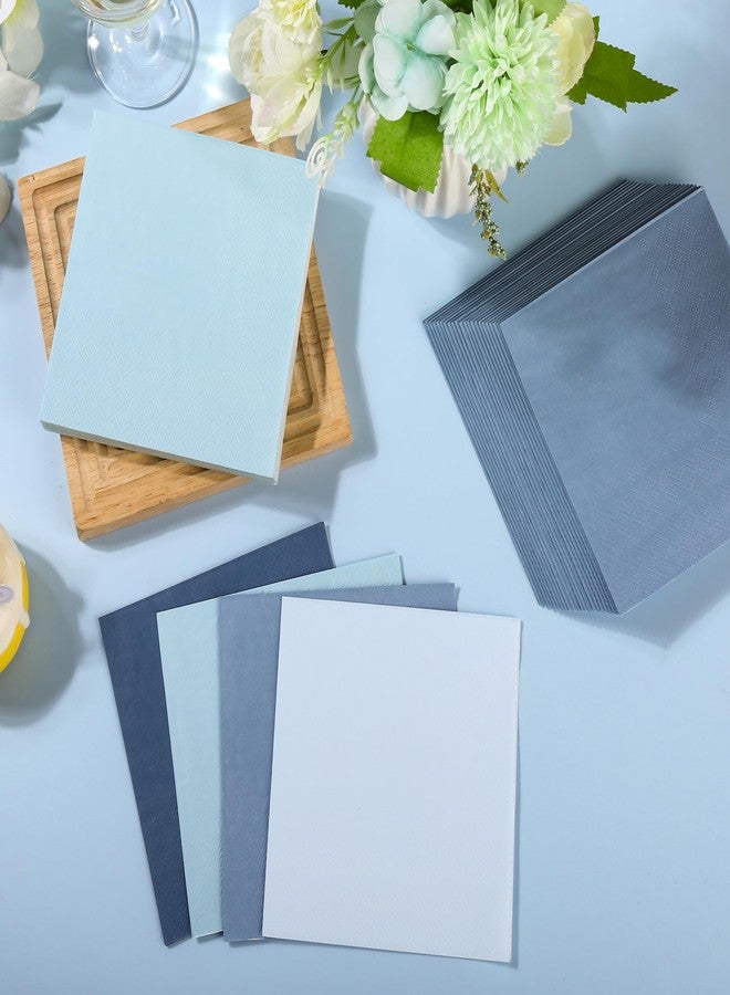 AimFun 100 Pcs Dusty Blue Party Napkins Gradient Blue Disposable Paper Napkins 4 Colors 5" Cocktail Napkins for Birthday Baby Shower Anniversary Reception Party Supplies (Dusty Blue) - Image 4